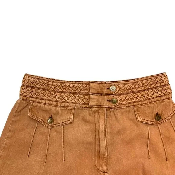 Free People Hemp Cotton Blend Distressed Brown Braided Wide Waist A Lined‎ Skirt - Picture 2 of 10